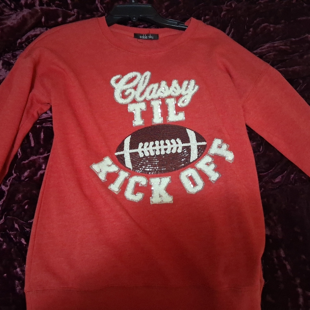 Gildan Womens Red 'Classy Til Kick Off' Sweatshirt